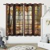 2 piezas de cortinas estampadas con patrón de hojas de bosque otoñal, decoración de marco de puerta retro para dormitorio y sala de estar