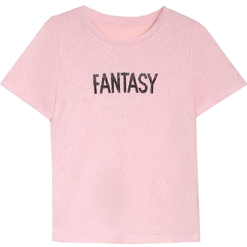 Betu Women s Jacquard Knit Letter Short Sleeve T-Shirt S