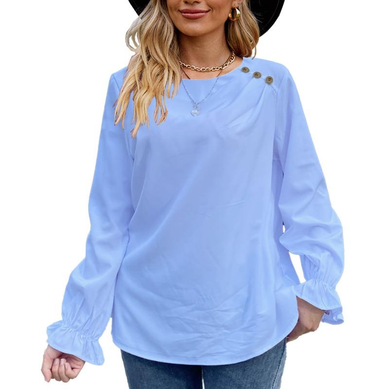BITCED Women's Fashion Casual Solid Color Print Long Sleeve O Neck Blouses & Shirts