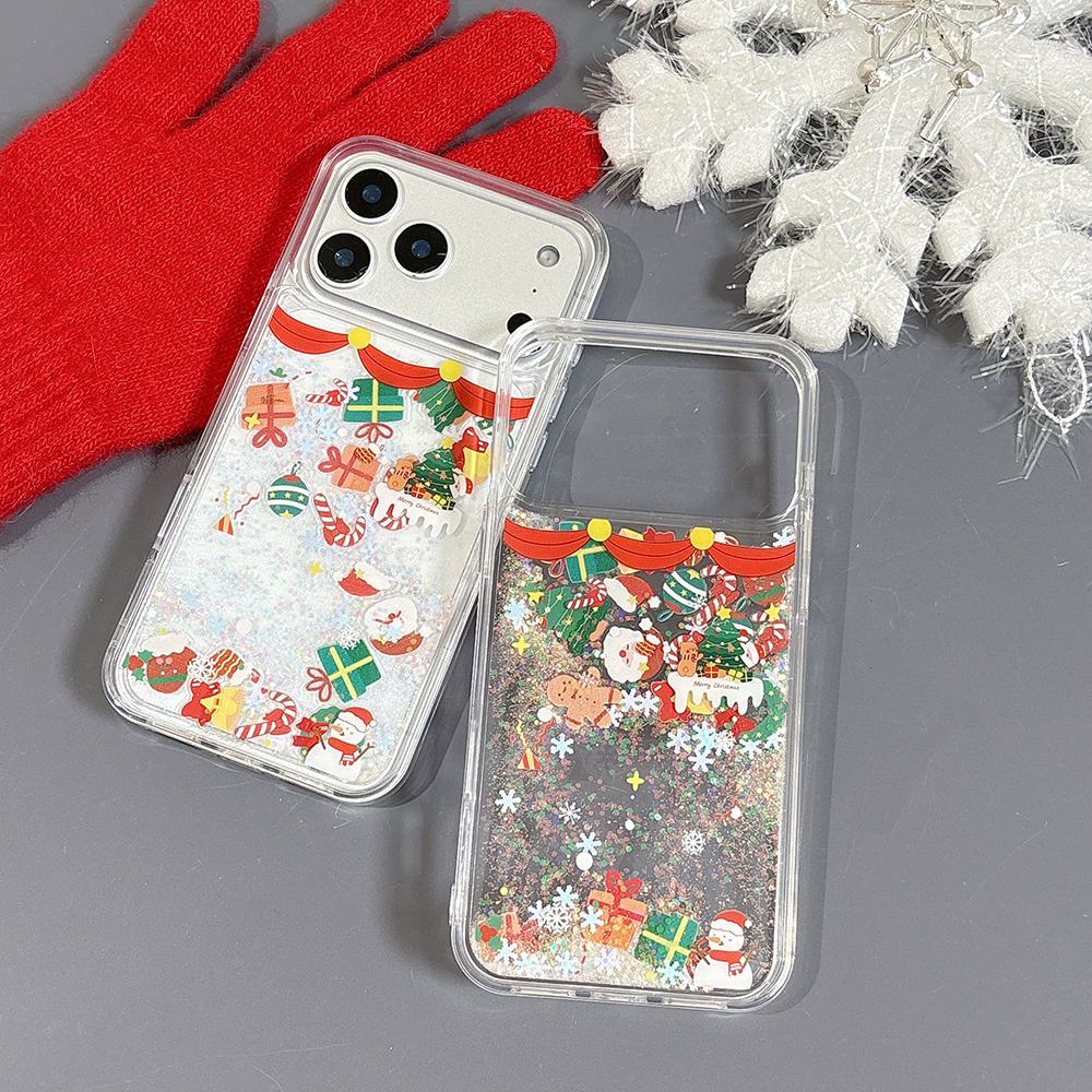 Christmas Gift Glitter Powder Dynamic Liquid Quicksand Santa Claus Case for iPhone 17ProMax 16 15 14 13 12 Pro Max Bling Cover