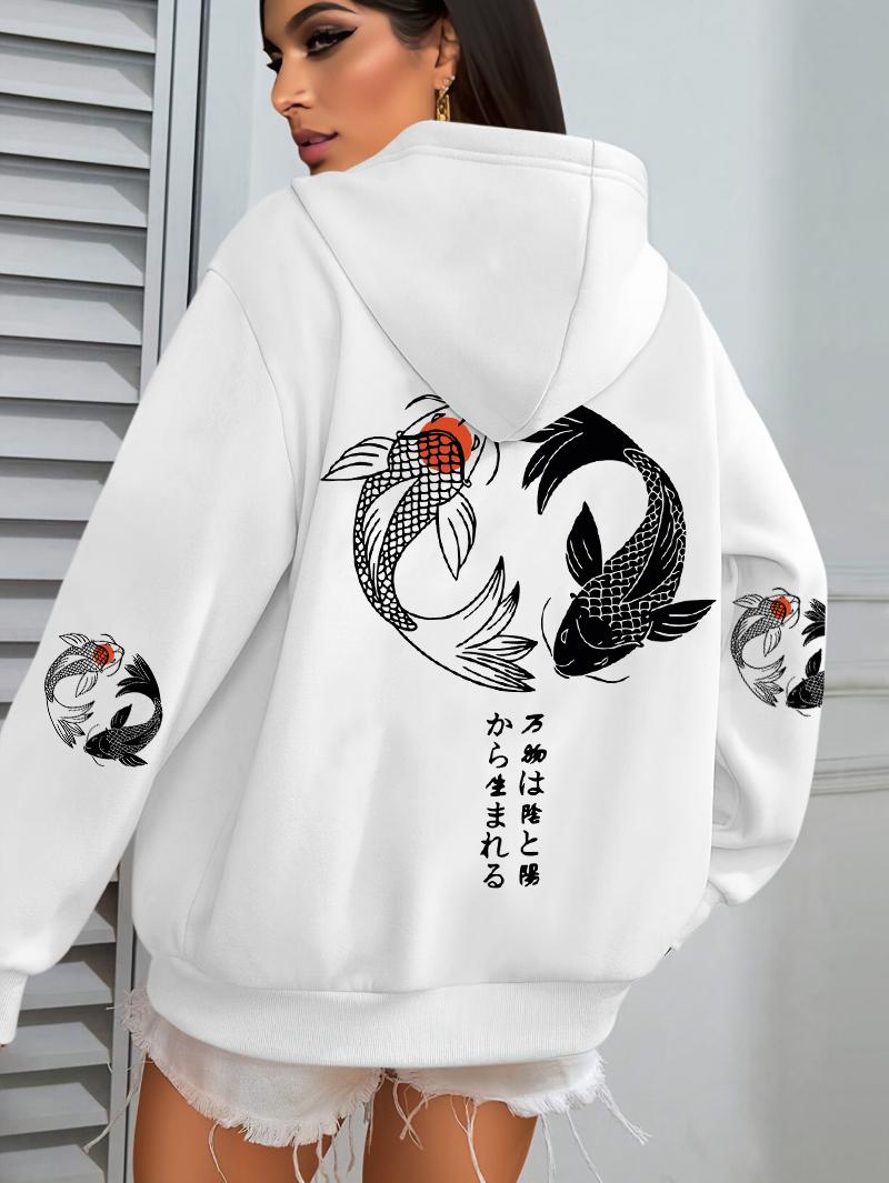 Japānas Koi Harajuku Ilustrācijas Drukas Sieviešu