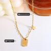 Five-Pointed Star Square Pendant Hoodie Necklace for Women – Titanium Steel Clavicle Chain with a Unique Christmas Design.