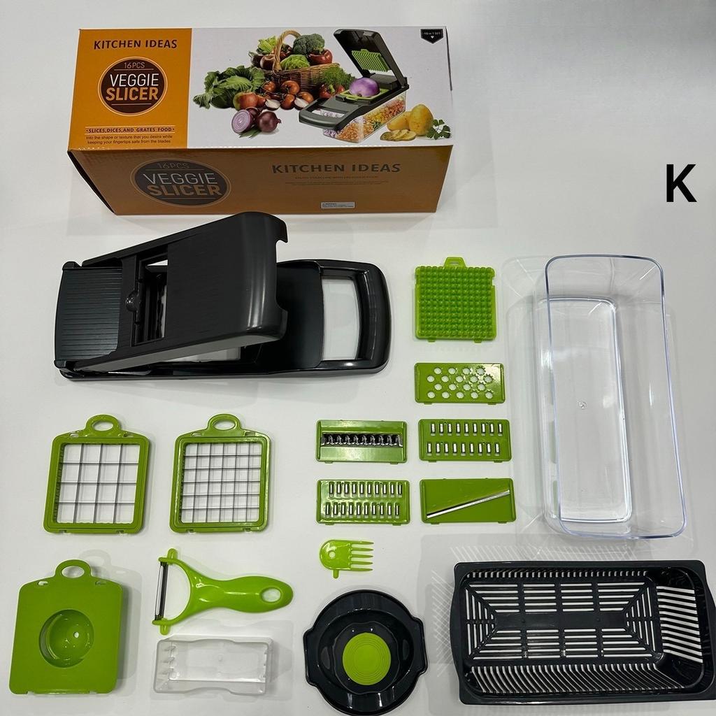 16in 1 /11in1Multi-functional Vegetable Slicer and Slicing Kit - Manual Food Processor with Container, Drainage Basket