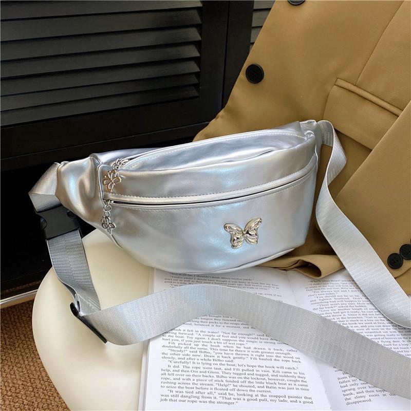 

High Aesthetic Pu Chest Bag With Bowknot Element Unisex Waterproof Shoulder Bag серебряный