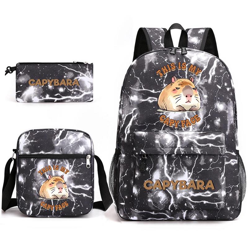 Capybara Animal Print 3Pcs Student Bookbag Set Shoulder Bag Pencil Case Children School Bag for Boys Girls Lightweight Daypack
