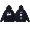 Mens Oversized Streetwear Hoodie With Distressed Zipper Graphic Print Cotton Long Sleeve Pullover Casual Wear