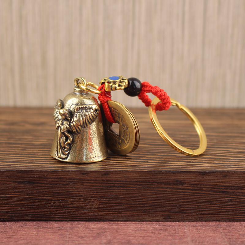 Vintage Vintage Brass Bell Wings Decoration Guardian Bell Keychain Angel Relief Hanging Decor