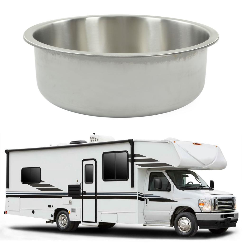 RV Round Sink Wash Basin 304 Stainless Steel 400x400x160mm Rust Resistant Large Capacity for Yacht M
