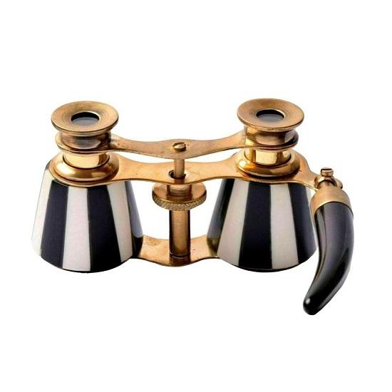 Antyczne mosiężne czarne lornetki operowe z uchwytami z masy perłowej, zabytkowe lornetki teleskopowe