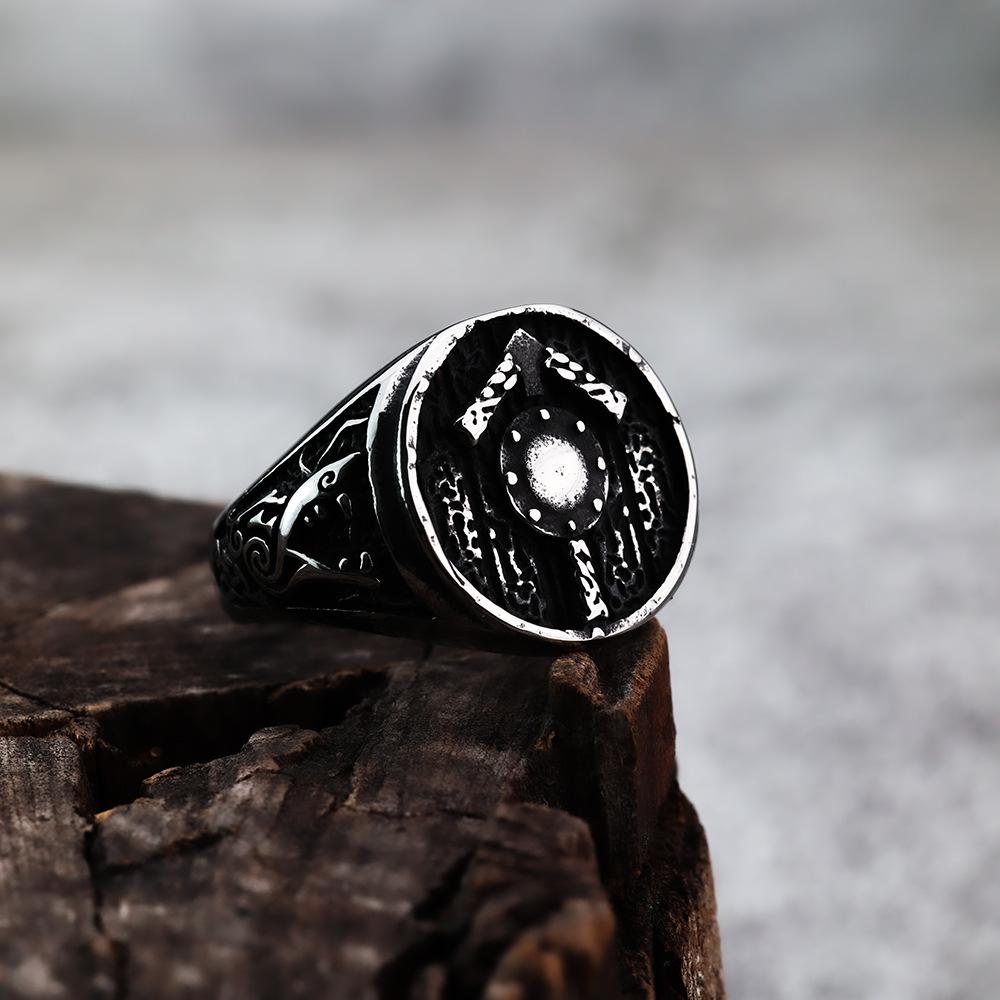 

Viking Ring Norse Rune Men s Jewelry War Shield Design Trendy Accessory for Men no. 9