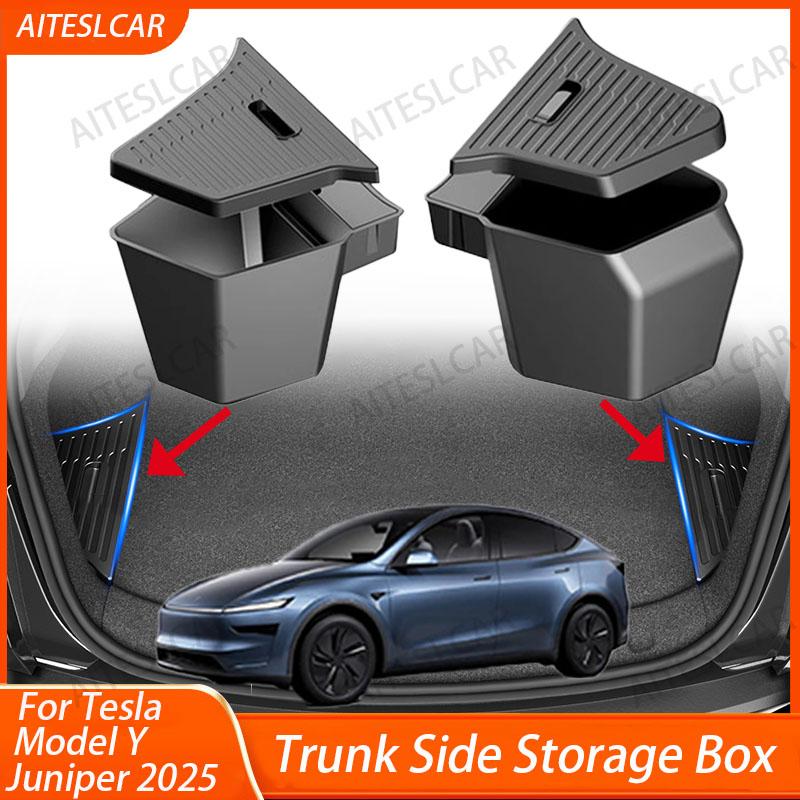 Trunk Organizer For New Tesla Model Y Juniper Launch Refresh 2025 Rear Trunk Storage Bins Side Box Organiser TPE Accessories