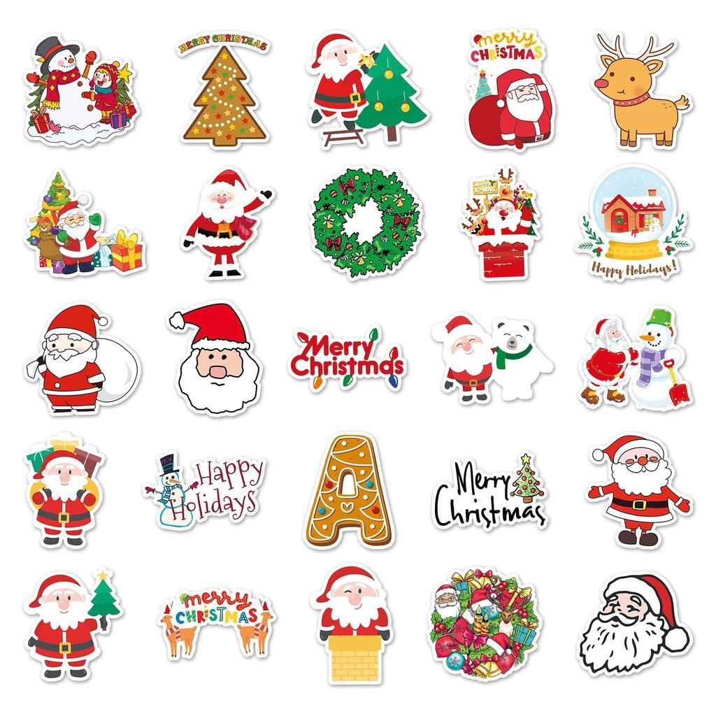 50pcs Xmas Santa Claus Waterproof Reusable Graffiti Stickers For Luggage Case Decor