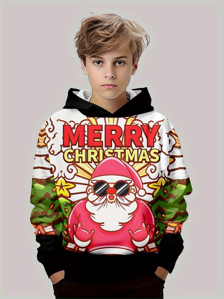 Kids Clothes Funny Christmas Hoodies Reindeer Santa Claus Long Sleeve Thin Sweatshirt for Boys Girls Xmas Gift for Children Top