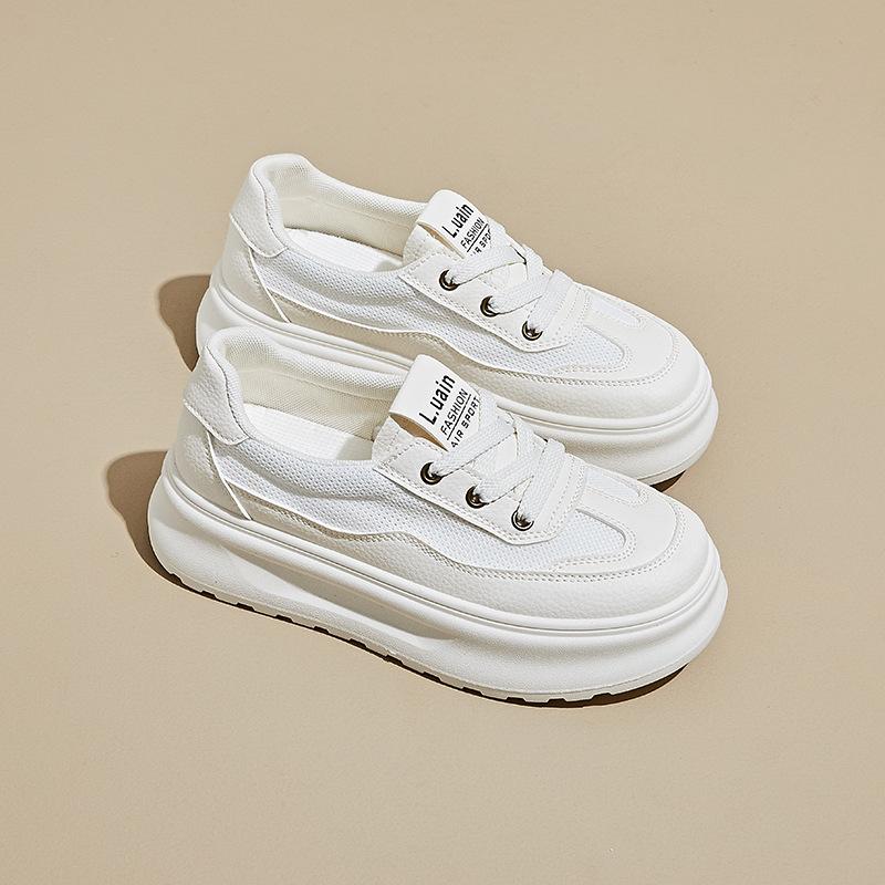 New Summer White Shoes for Female Students Breathable Thick Sole Height-enhancing Casual Street Clapper Shoes