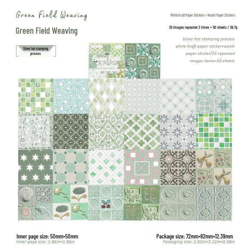 Mo Ink Silver Floral Tile Sticker Book - Retro Tile Collection, 4 Styles, 50 Sheets for Journals