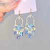 Blue hollow fringed pendant earrings French retro girls earrings high-end versatile earrings niche