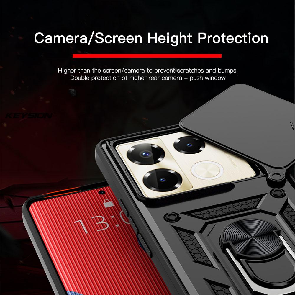 KEYSION Shockproof Case for Infinix Note 40 Pro+ 5G Slide Camera Protection Metal Ring Stand Phone Cover for Infinix Note 40 4G