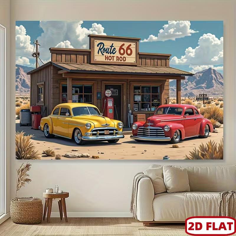 Sfondo Vintage Hot Rod Stampato 2D per Eventi a Tema Western