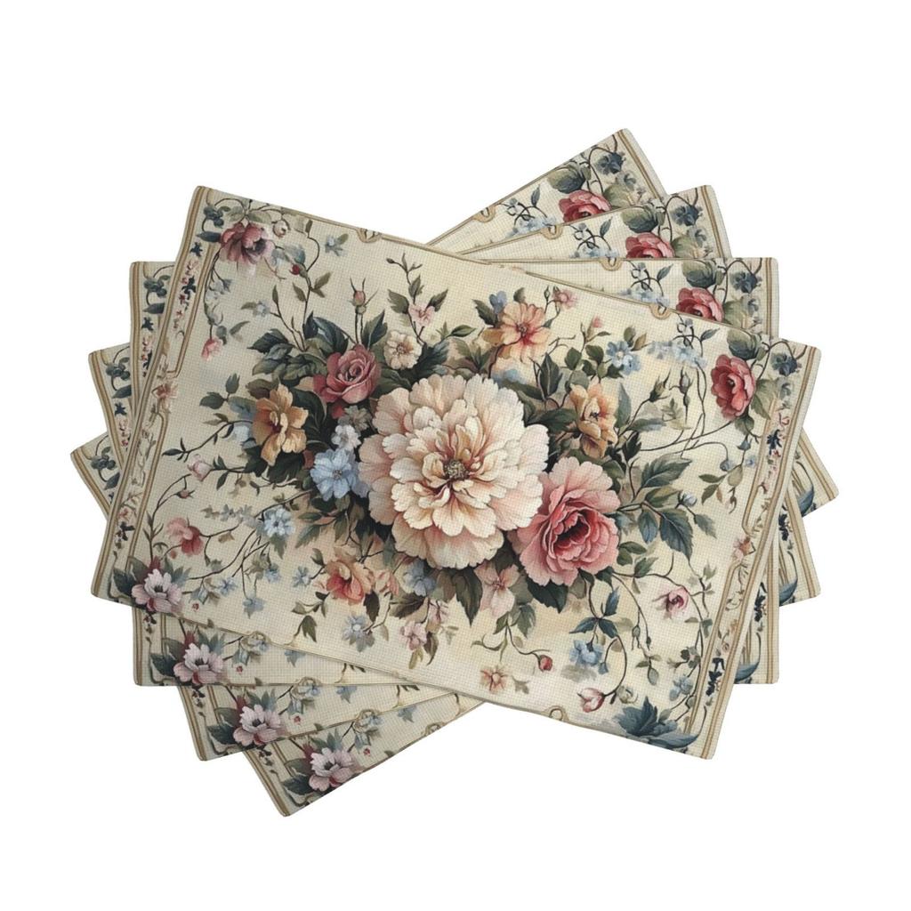 4pcs/6pcs Placemats, 12X18 Inch Colorful Vintage Floral Pattern Washable Table Mat, Farmhouse Country Home Decor, Kitchen Dining Room Decor, Family