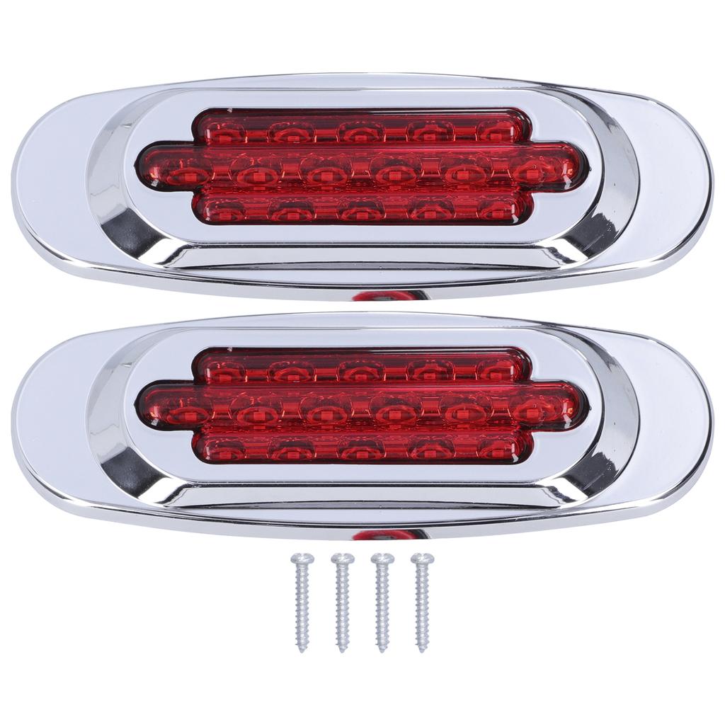 Pair 16LEDs Taillight Electroplated Trim Side Marker Auto External Lamps for 12V 24V Car Truck PickupRed Lens