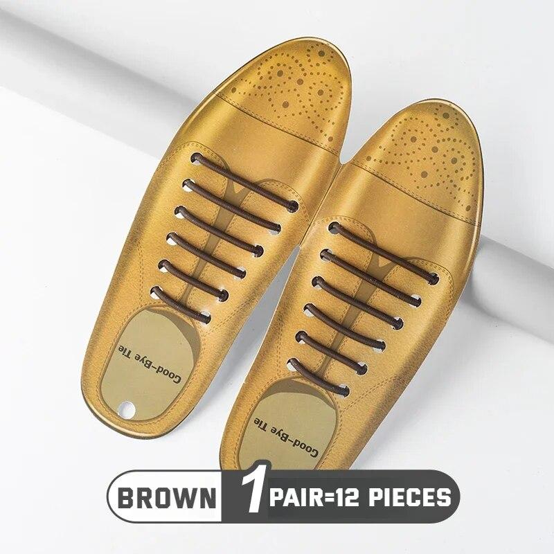 

12 шт. силиконовые шнурки мужские без завязок эластичные шнурки кроссовки для детей и взрослых круглые кожаные шнурки с резинками для обуви - коричневый