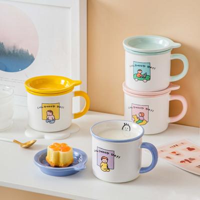 Cute Children's Ceramic Mug Ins High-value Creative Water Cup Household Couple Cup with Lid Gift