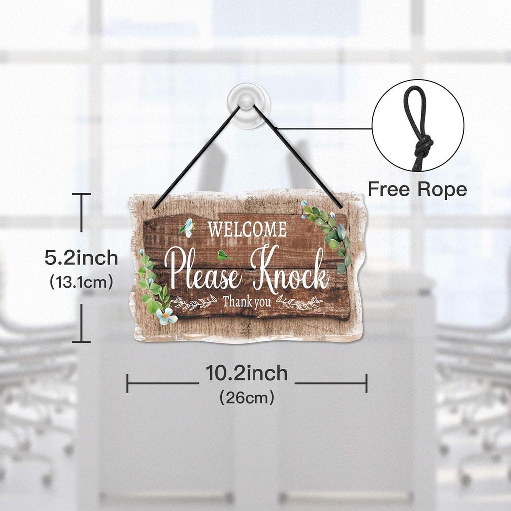 Putuo Decor Welcome Please Knock Office Door Signs, PVC Do Not Disturb Door Hanger Sign, Double Sided Hanger Plaque Meeting In Progress Sign For