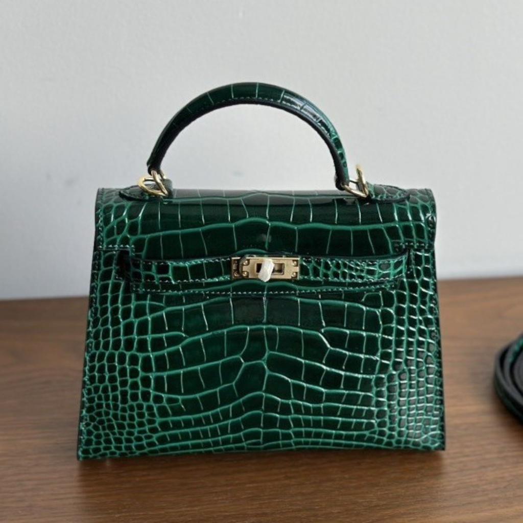 Kazilan 22cm Kelli generation crocodile pattern first layer cowhide handbag fashionable versatile single shoulder messenger women's bag