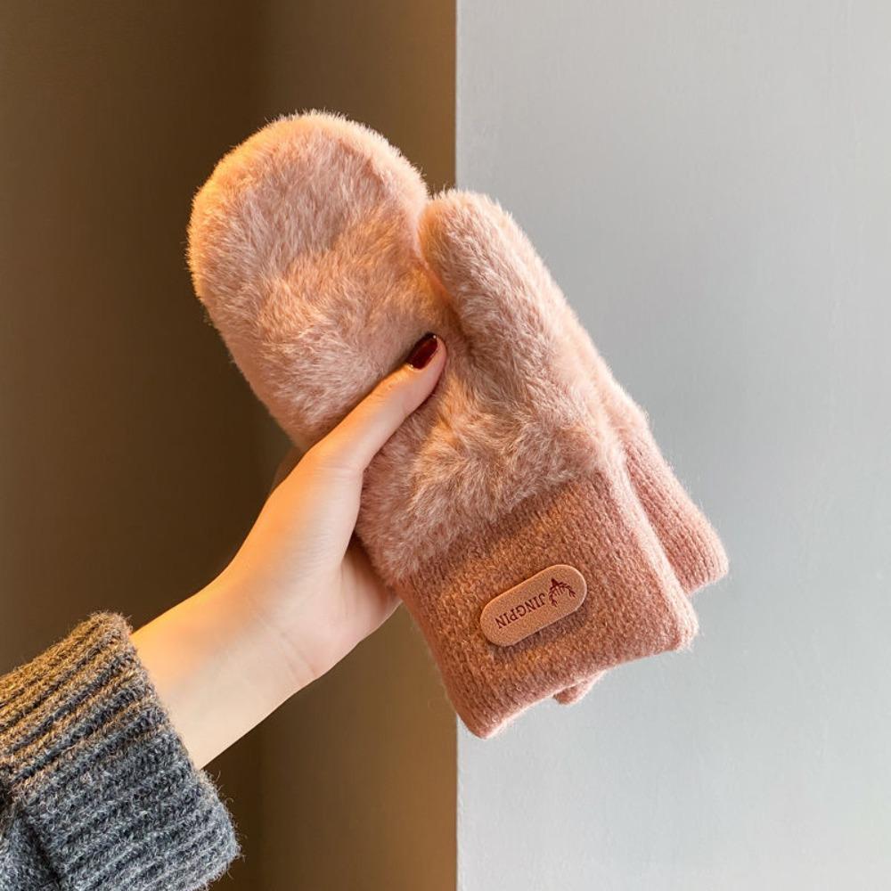 Solid Color Plush Gloves Warm Winter Gloves Cute Women Gloves  for Cold Weather