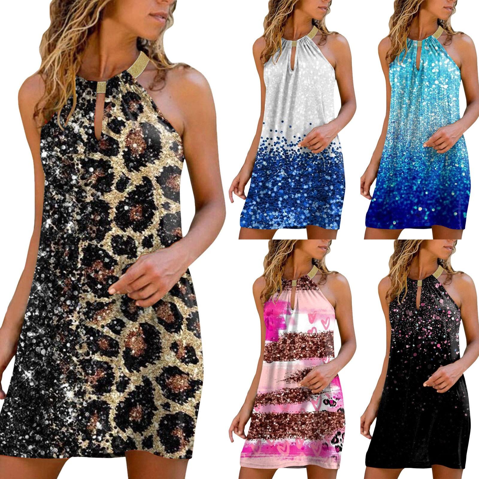 

Женское модное летнее платье без бретелек без рукавов с висячим вырезом и принтом