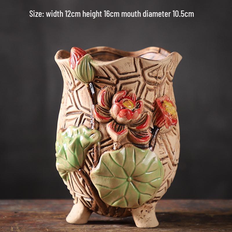 Large Creative Ceramic Terracotta Pot for Succulents - Breathable, Coarse Pottery, Album Style, Suitable for Silk Flowers.