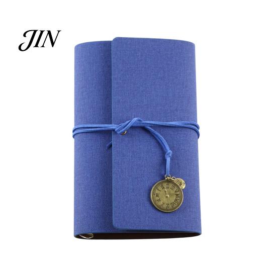 Durable Cover Notebook Faux Leather Writing Journal Notebook, 6 Ring Loose Leaf Binder, 7 Inch Diary Sketchbook with Clock Pendant for Travel Business