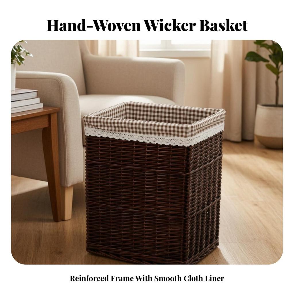Handwoven Open-Top Wicker Laundry Basket | Decorative, Clothes Hamper, for