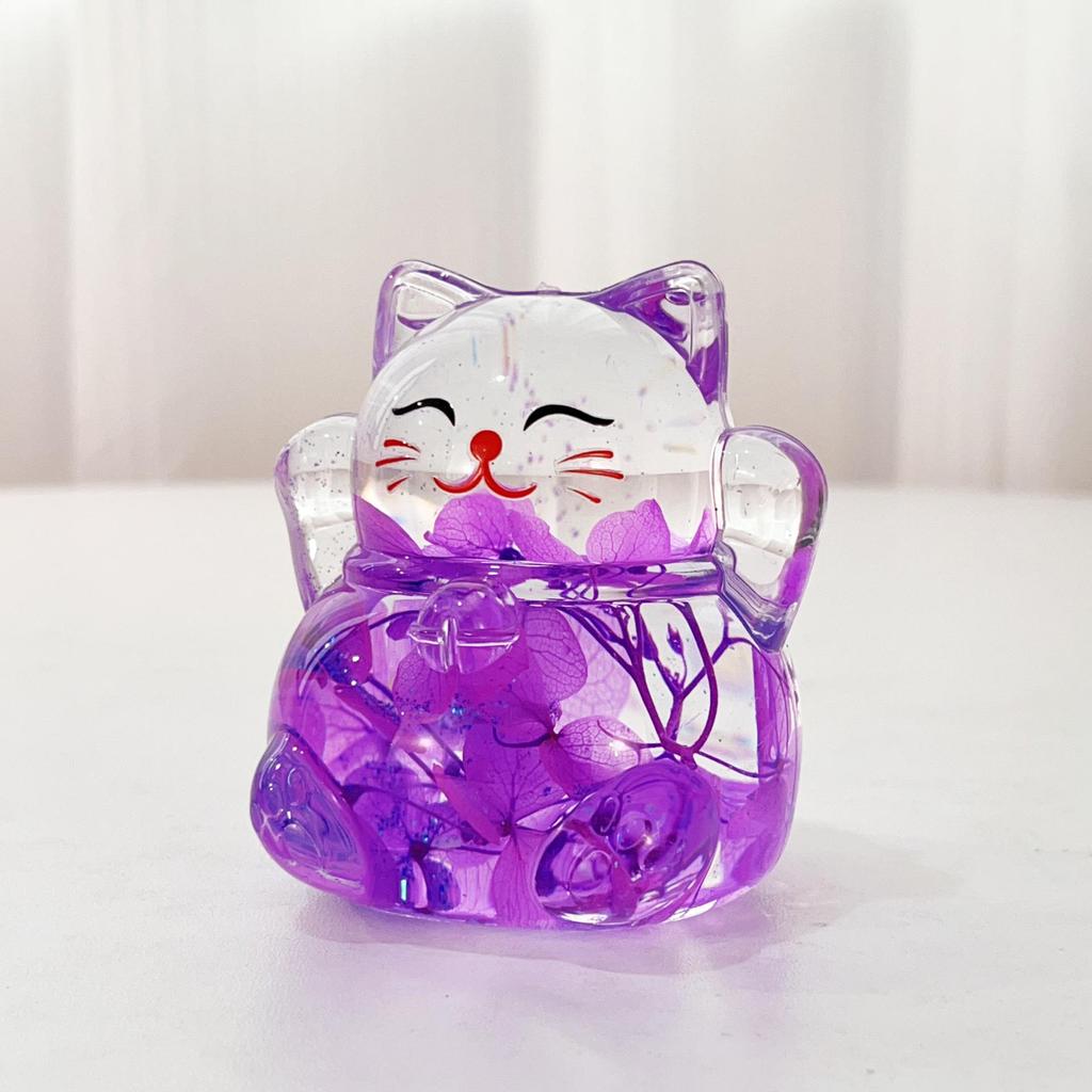 Luminous Glitter Lucky Cat Desktop Figurine with Flowing Sand