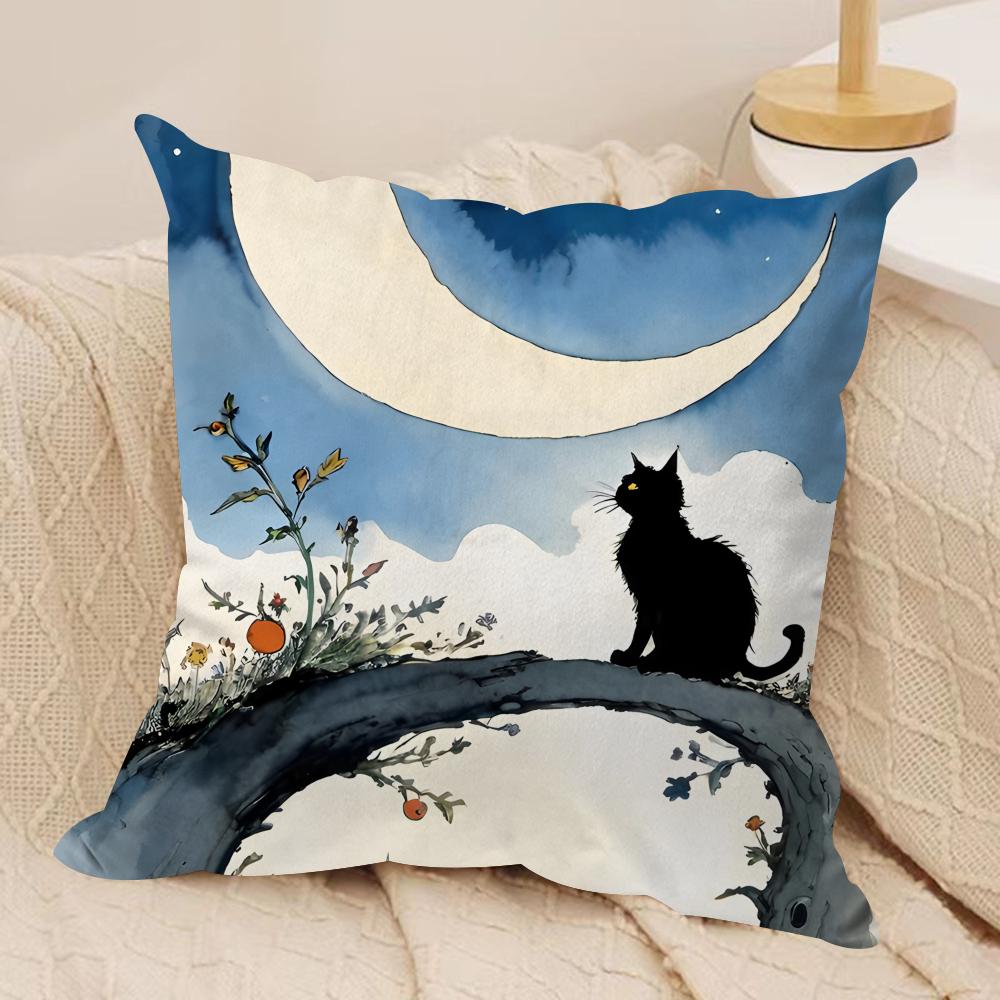 Cartoon Little Black Cat Cushion Cover Silky Short Plush Invisible Zipper Dustproof Sofa Pillow Case For Home Decor