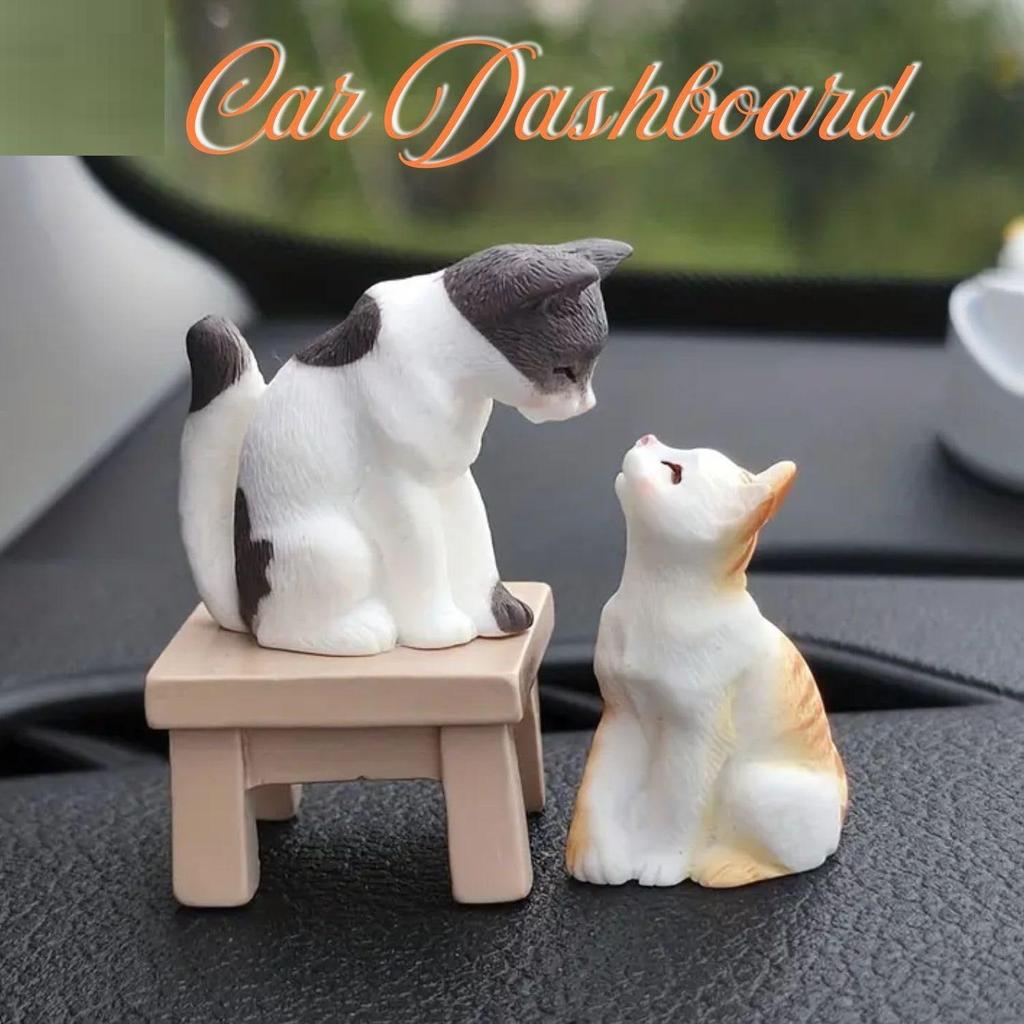 a3Pcs Small Cat Set (Including 2 Cats & 1 Chair), Resin Kitten Statues - Kissing Cat Caturines For Car, Desktop, Office, Creative Micro Landscape