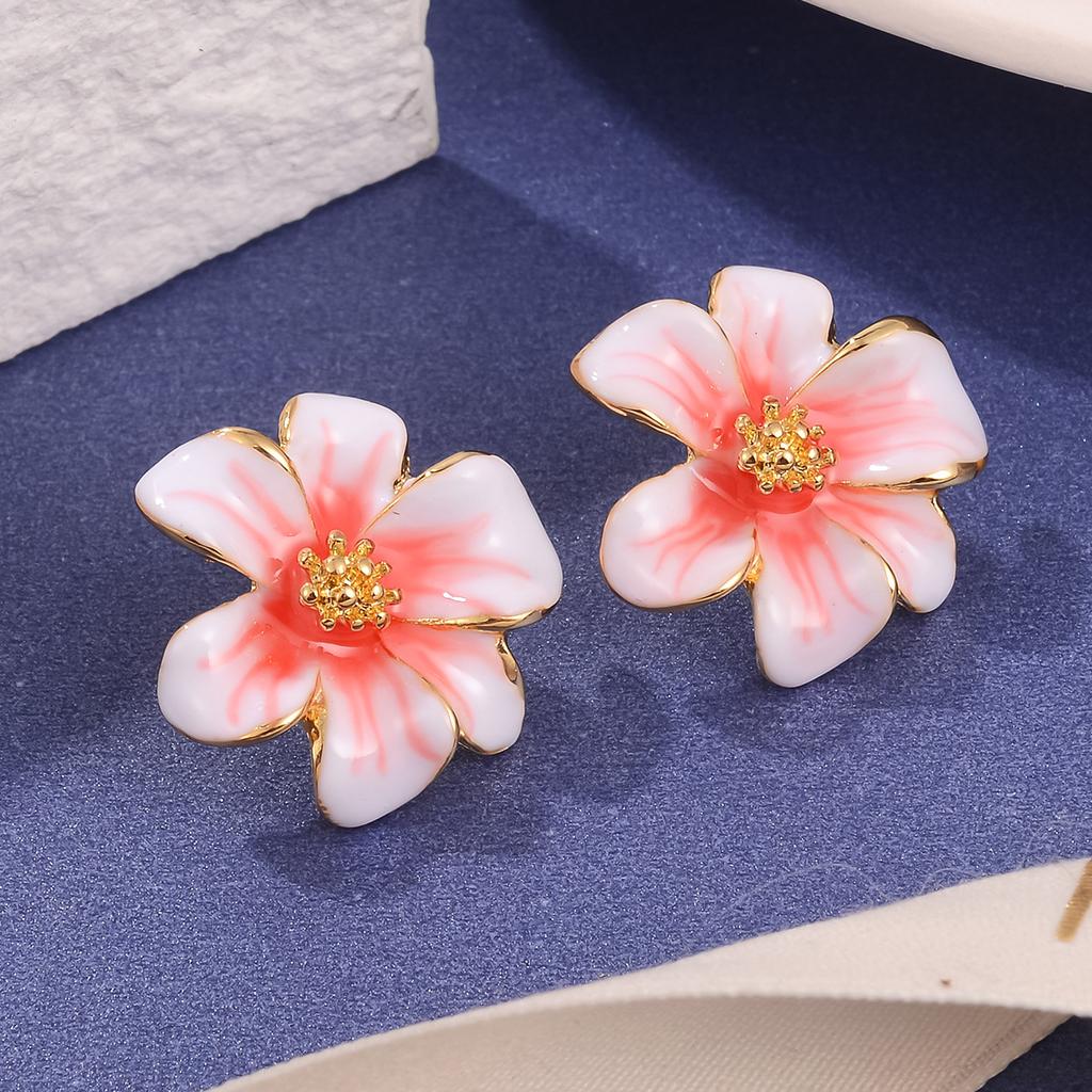 Guochao Retro Flower Exaggerated Earrings Enamel Oil Painting Series Personalized Light Luxury Earrings Medieval Vintage Jewelry