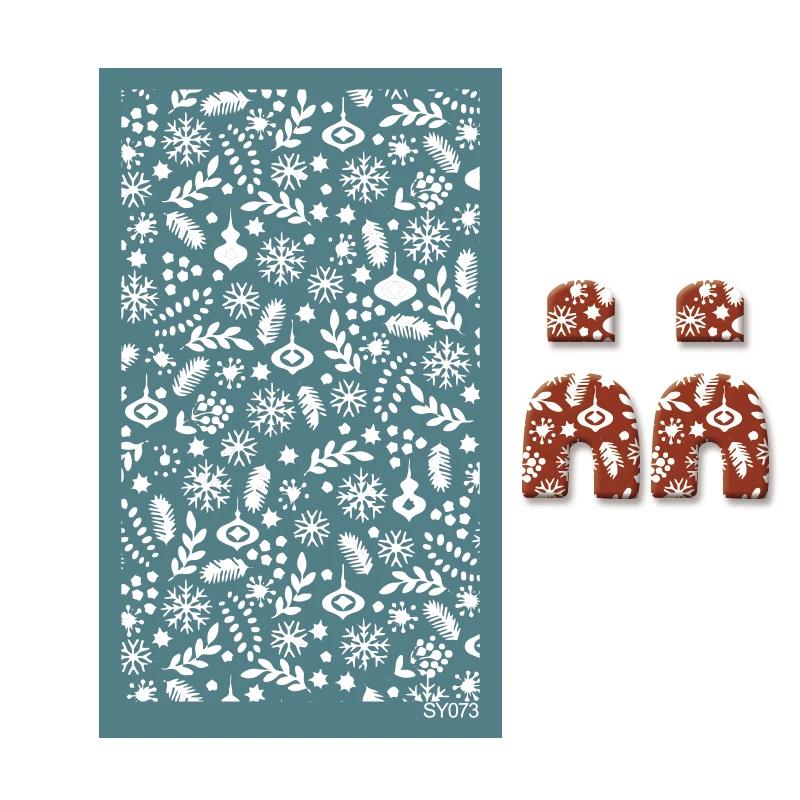 Polymer Clay Tools Silk Screen Stencils Plant Flower Leaf Printing Clay Mesh Stencil Jewelry Earrings Making Decoration Template