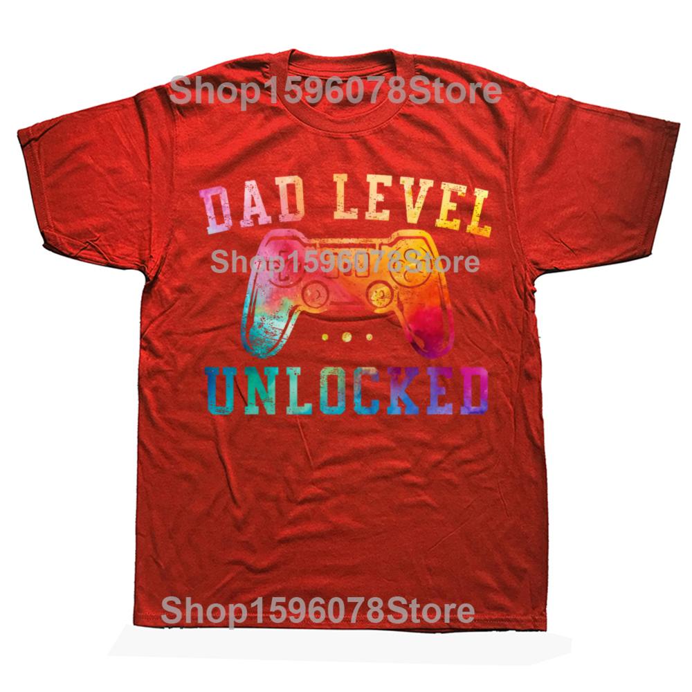 Funny Dad Level Unlocked New Dad To Be Gifts Gamer Father's Day T Shirts Streetwear Short Sleeve Birthday Gifts T-shirt Men