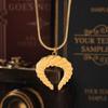 18K Gold-Plated Retro Horn Pendant Necklace with Ribbed Clavicle Chain - Non-Fading, European & American Individual Design.