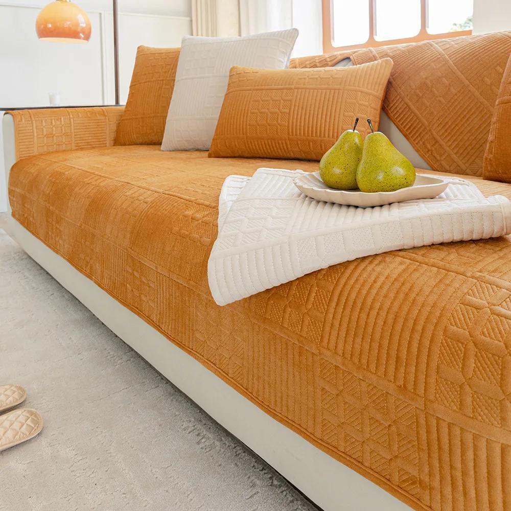 Noord-Nederlandse Fluwelen Quiltbankhoes Antislip Bankhoes Winter Universeel Bankkussen Effen Kleur Eenvoud Bankkussen