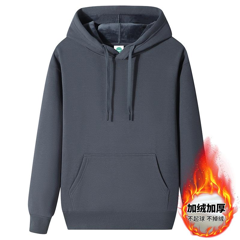 Huvtröja i ren bomull för män, höst vinter, ny sammet, förtjockad, varm topp, vardaglig