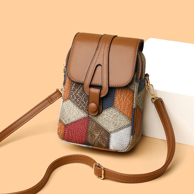 Mobile Phone Bag Messenger Bag for Women Multi-compartment Zipper Versatile Fashion Vertical Exquisite Soft Leather Small Bag