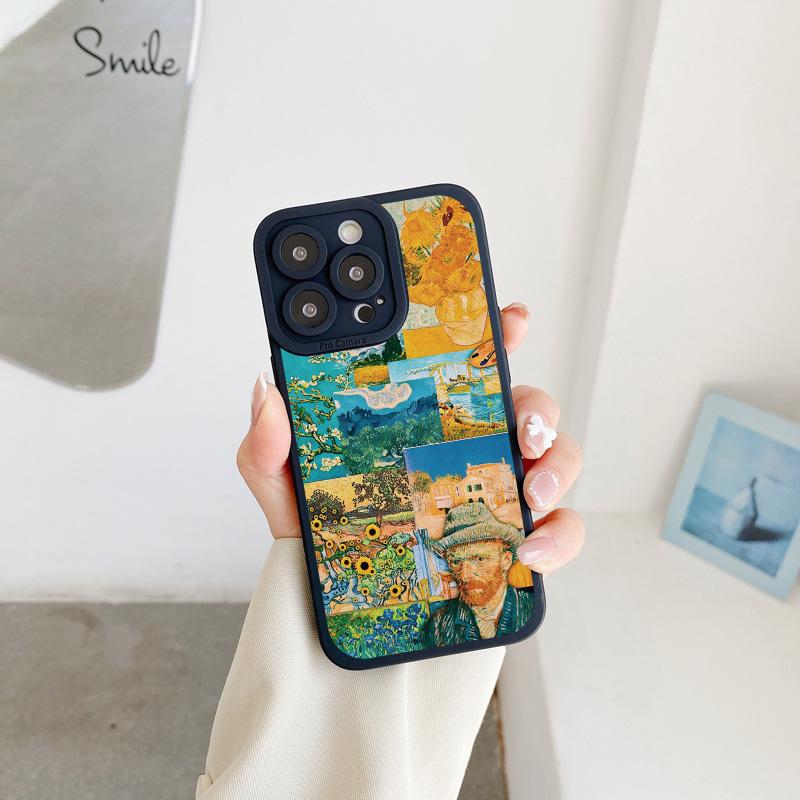 Vintage Van Gogh Handyhülle für iPhone 8 7 Plus SE2 13 12 11 14 Pro Max Puzzle Illustration Handy Rückseite für iPhone X XS XR