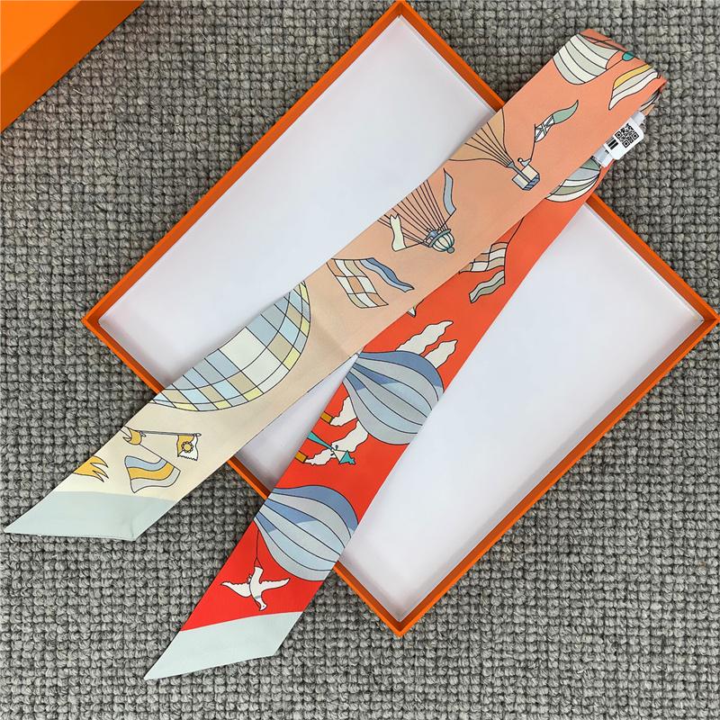 

POBING Модный принт 18м/м Твиловые шелковые шарфы Женский шарф класса люкс Ленты для сумки Галстук Головной платок Маленький длинный узкий шарф 86*5СМ 5CM x 86CM