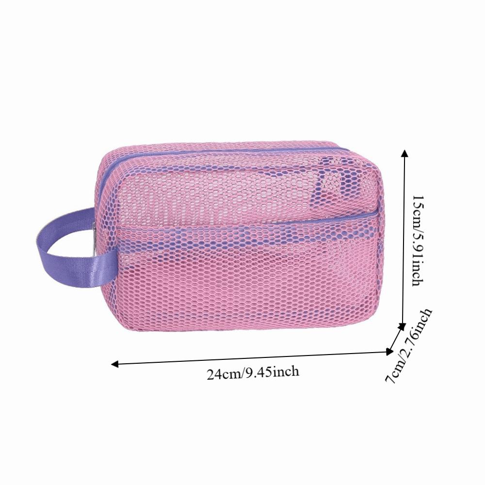 Large Capacity Mesh Cosmetic Bag Zipper Closure Toiletry Bag Dopamine Beach Clutch  Travel