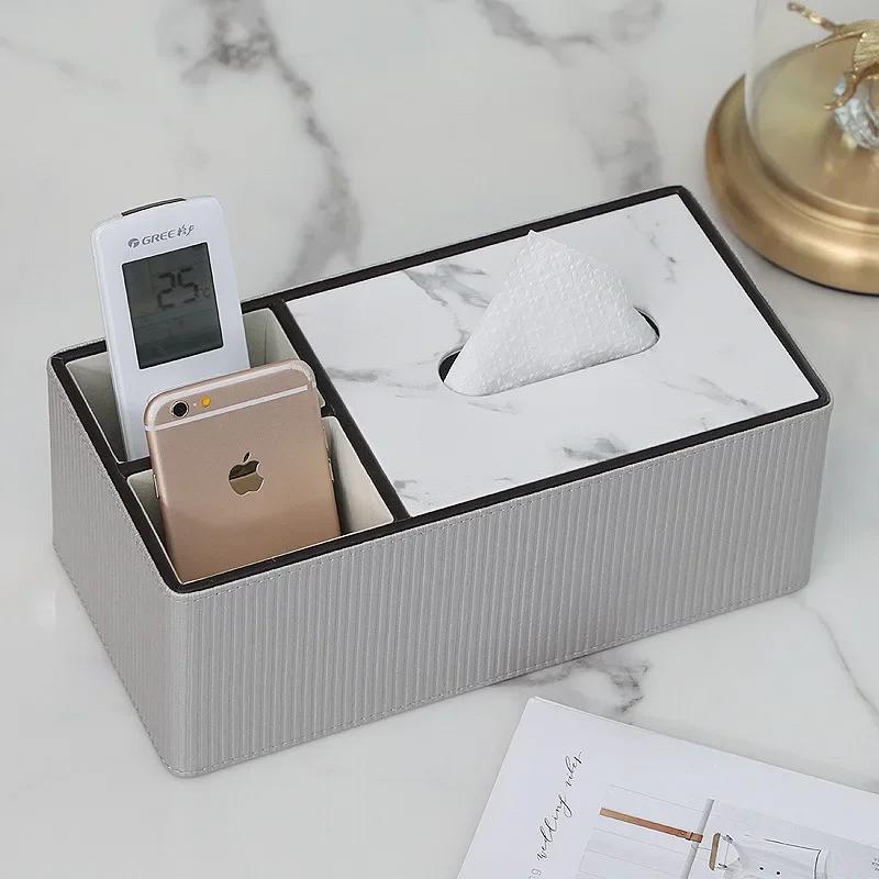 Light Luxury Desktop Storage Box Tissue Box Holder Organizer Multi-functional Square Desk Organizer for Living Room Dining Room
