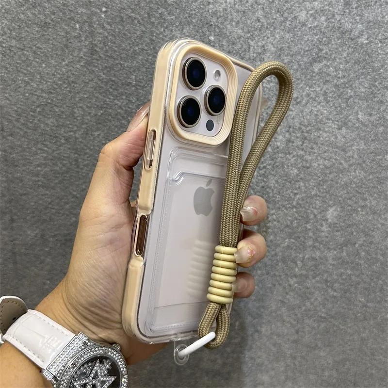 

Роскошный чехол для карт, прозрачный, со шнурком, чехол для iPhone 11 12 13 14 15 Pro Max 16 Plus XS, противоударный, мягкий чехол из ТПУ For iPhone XR абрикосовый