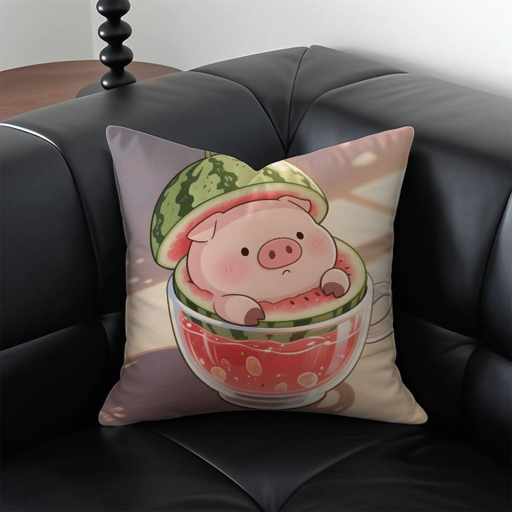 Cute Pig Summer Surprise Pillow Case Anti-dustmite Pillowcase Invisible zipper silky short plush Sofa cushion cover