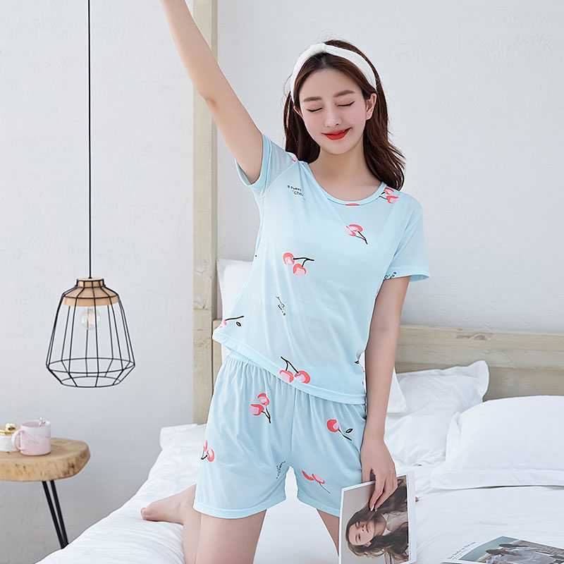 Clearance can be worn outside summer thin pajamas women's short-sleeved shorts round neck simple casual style loungewear set